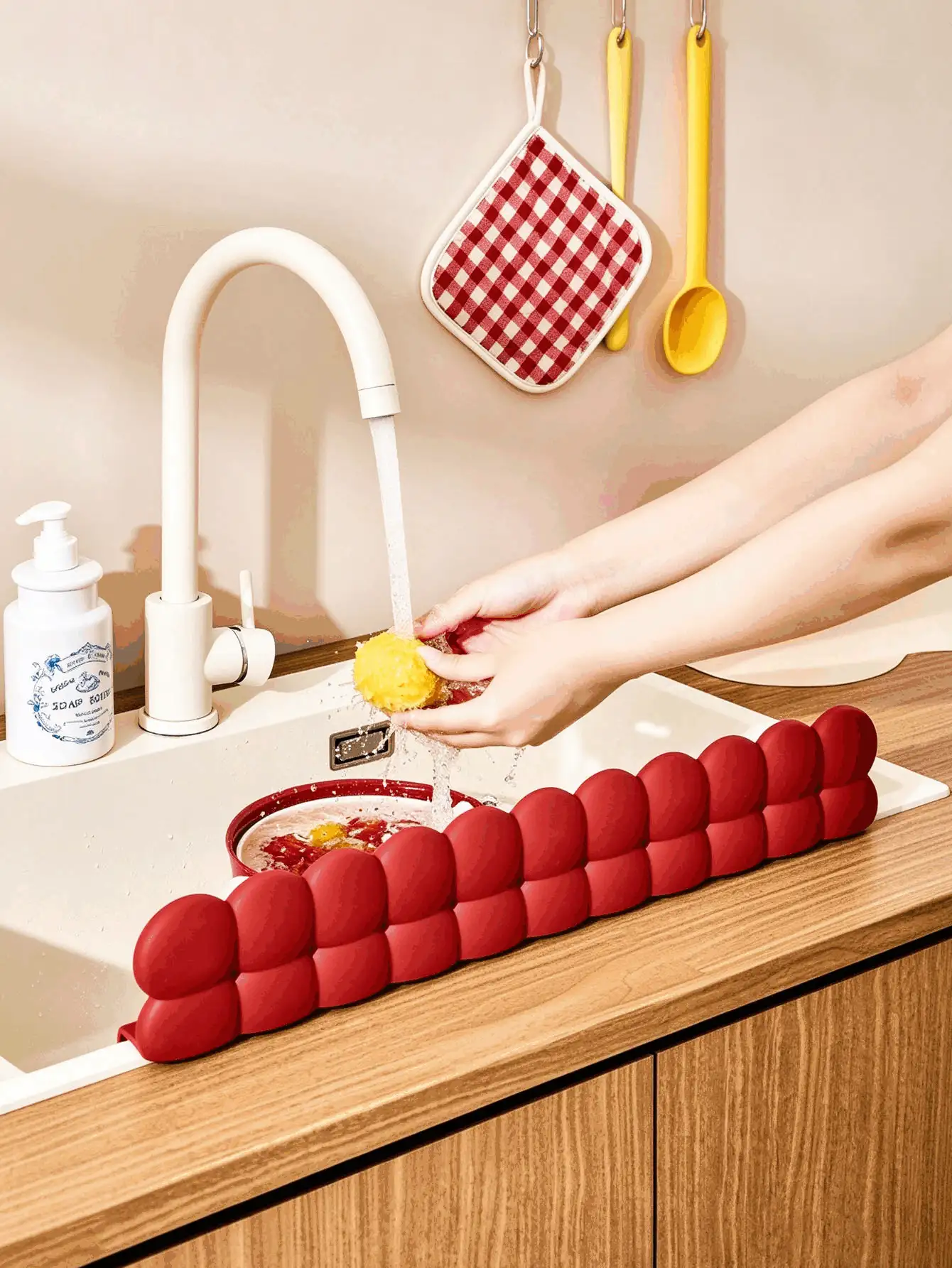 Bubble Design Silicone Sink Splash Guard With Suction Cups, Flexible Water Dam Retaining Strip, Kitchen Bathroom Countertop Edge Water Blocker For Dish Washing & Vanity Sink - Multiple Styles - View 2