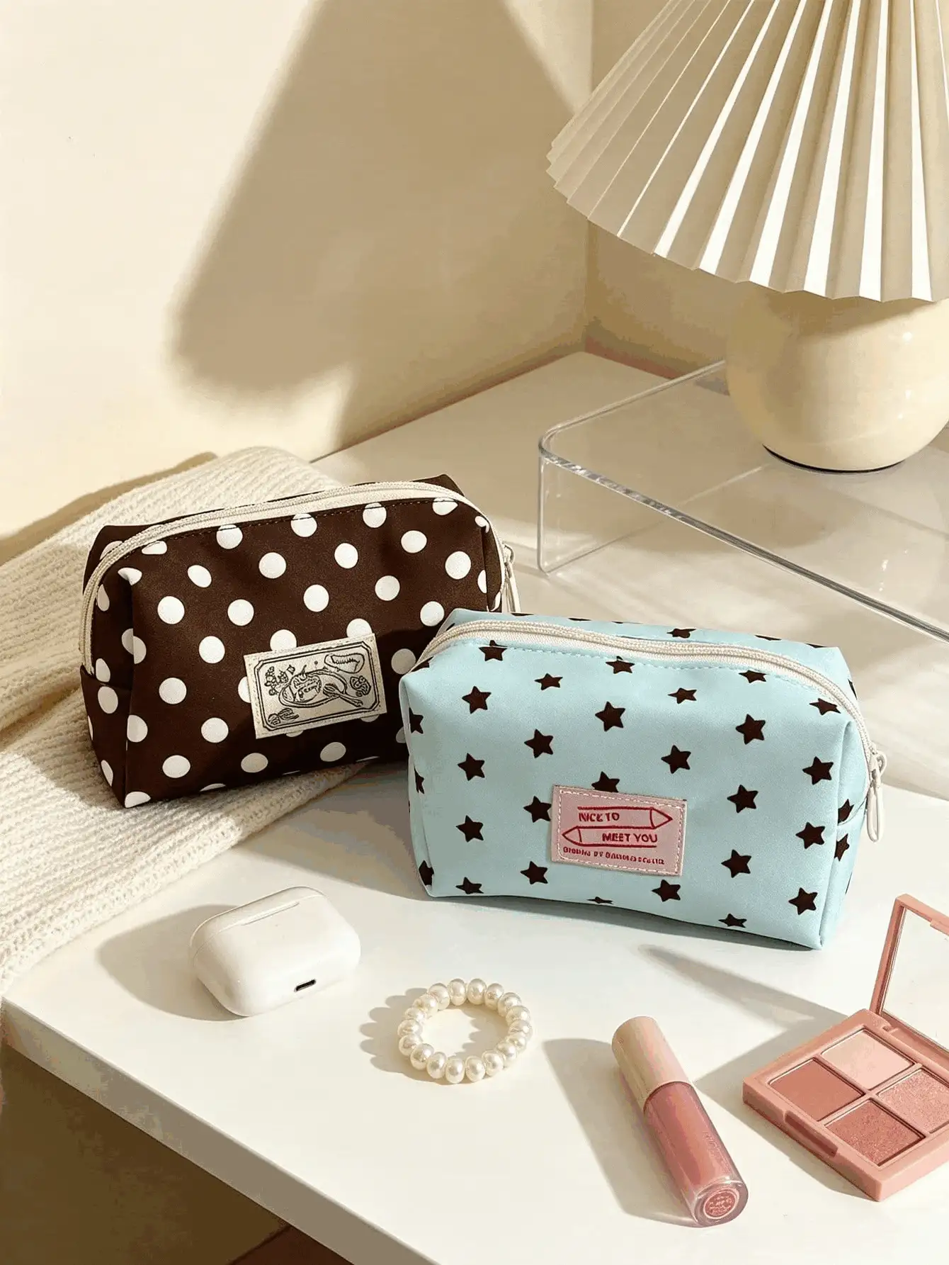 1pc Cute Polka Dot Star Print Makeup Bag, Portable Zipper Cosmetic Storage Bag, Lightweight Waterproof Travel Organizer, Large Capacity Makeup, Lipstick, Small Toiletries Storage Bag, Multi-Purpose Daily Organizer For Women - Multicolor - View 3