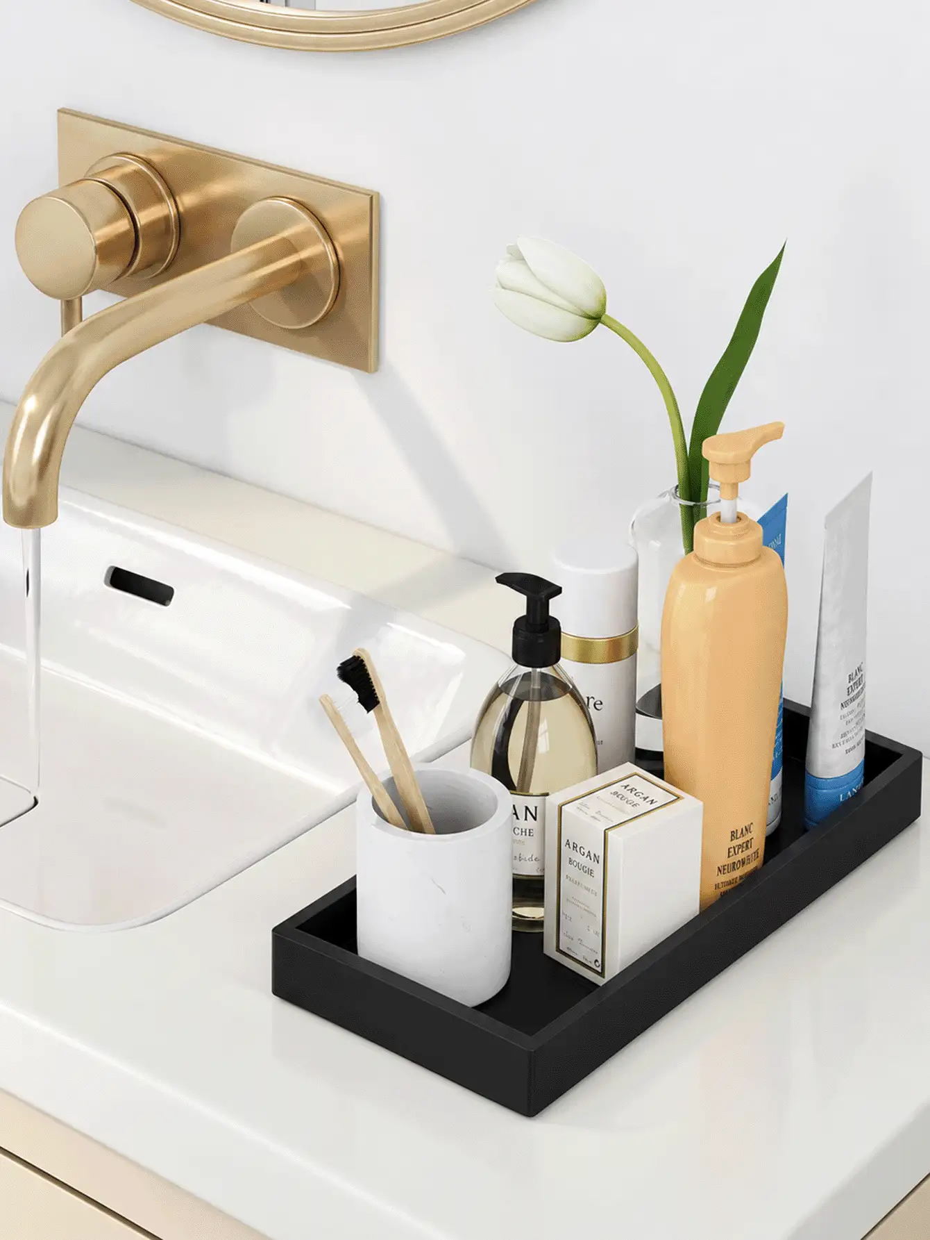 1/2pcs Decorative Black Silicone Countertop Tray, Elegant Waterproof Washable Organizer For Bathroom Sink, Kitchen, Bedroom Dresser And Entryway, Storage For Toiletries, Cosmetics And Accessories, 3 Sizes Available - Multicolor - View 2