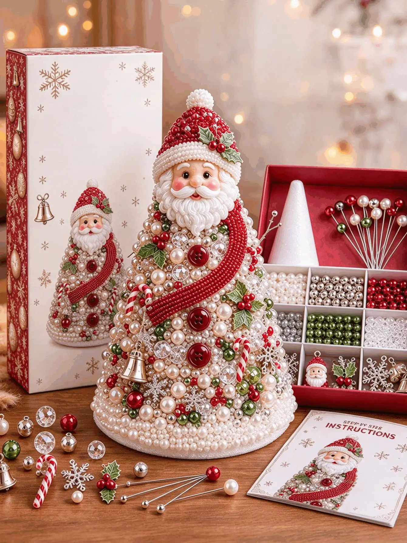 1pc Christmas Style DIY Handmade Kit, Cone-Shaped Beaded Christmas Tree Making Set, Handmade Art DIY Ornament Craft, Christmas Tabletop Decor Set, Winter Holiday Family Activity And Christmas Gift, Christmas Decoration - Multiple Colors and Styles - View 2
