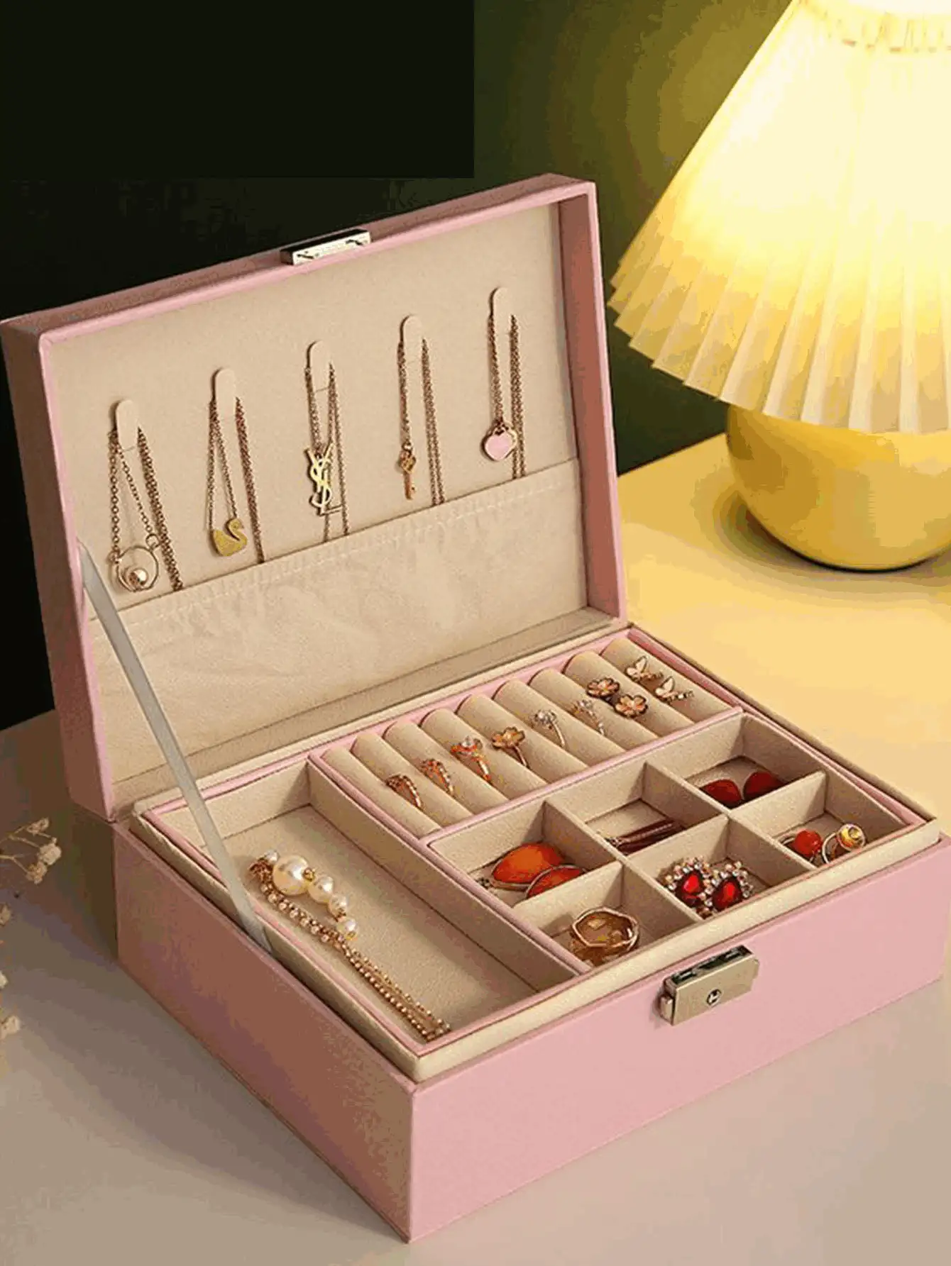 3-Layer Large Capacity Jewelry Storage Box, Portable Jewelry Organizer, Vanity Jewelry Box With Drawers, Gift Leather Jewelry Box, Exquisite Display Packaging Storage Box, Back To School Essential - Multicolor - View 3