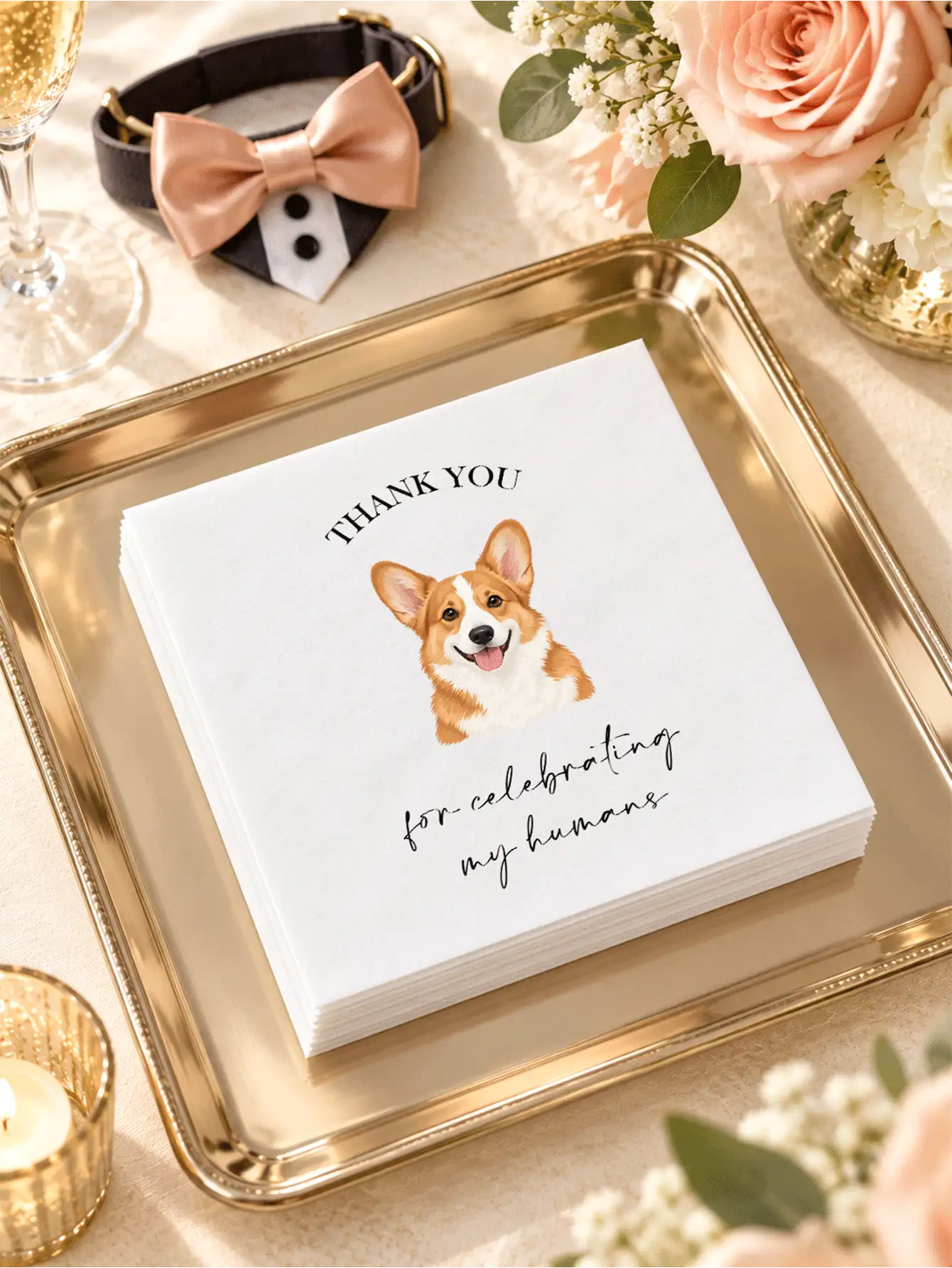 Custom Paper Napkins With Dog Portrait & Text, Personalized White Cocktail Napkins For Weddings, Bridal Showers, Engagement Parties And Anniversaries - Multicolor - View 2