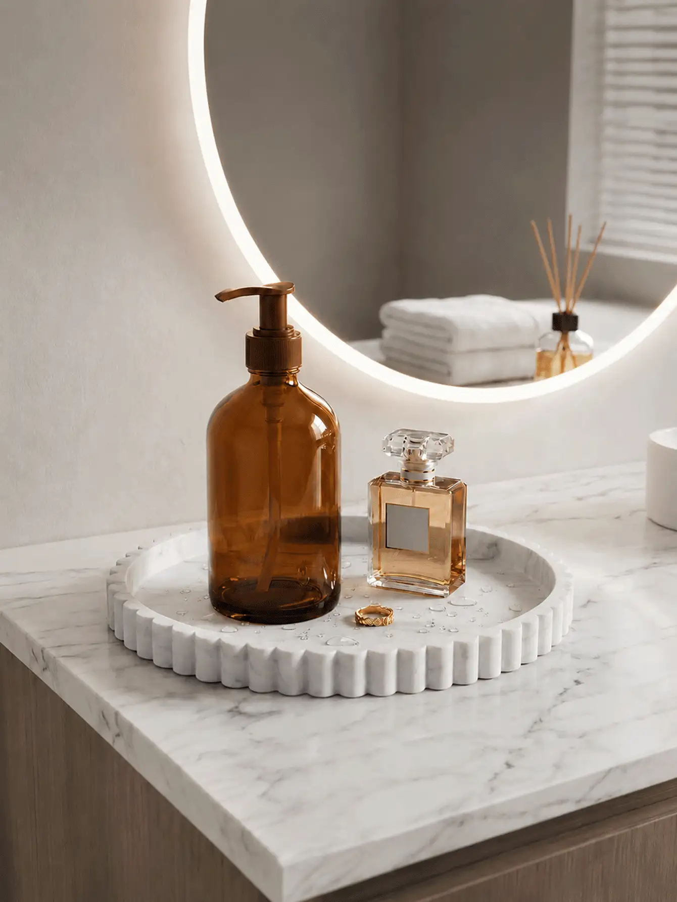 Marble White Silicone Dressing Table Organizer Tray In 3 Sizes, Scalloped Edge Storage For Perfume, Lipstick, Makeup Brushes And Jewelry, Decorative Countertop Accessory For Bathroom Vanities And Daily Skincare Arrangements - Multicolor - View 2
