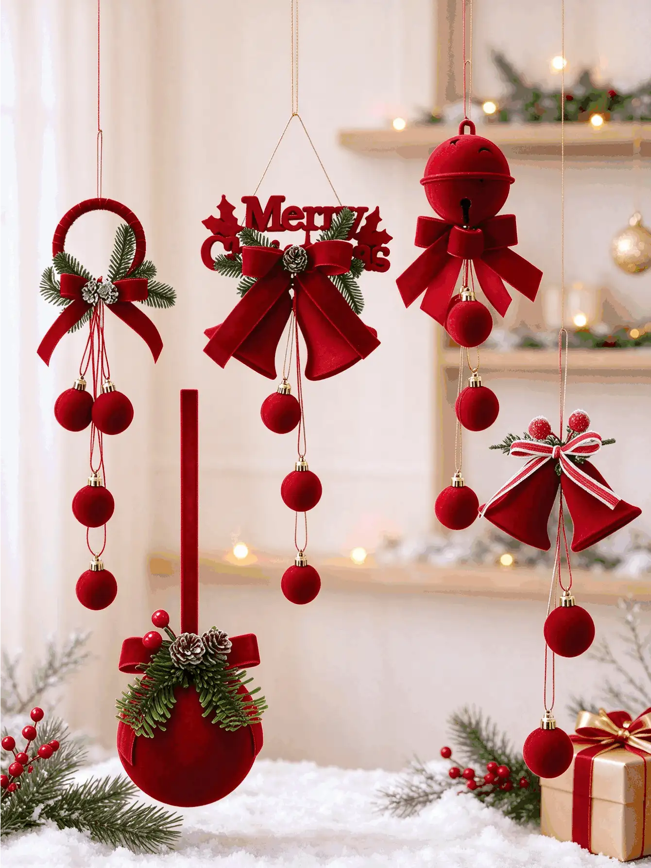 Christmas Ornaments Set, Multi-Shape Hanging Decorations With Bow Pine Cone Berry, Christmas Tree Pendant Xmas Holiday Home Party Decor, Assorted Styles Available, Christmas Gift - Multicolor - View 2