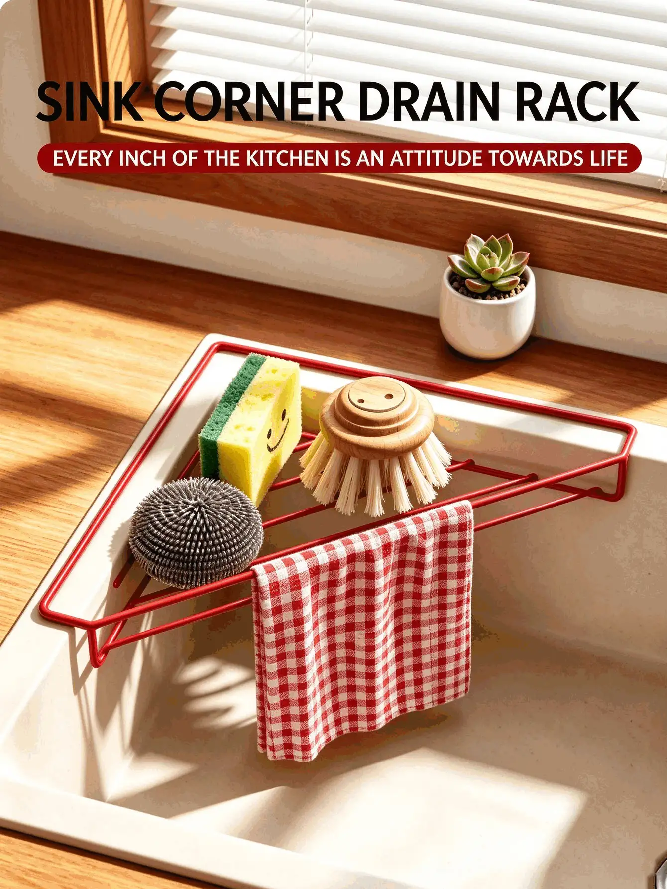 Triangular Corner Sink Drying Rack With Towel Bar, Metal Kitchen Sink Caddy Organizer With Drainage Grid, Sponge Brush Dish Cloth Holder For Kitchen Countertop Accessory, Christmas Essential - Multiple Styles - View 2