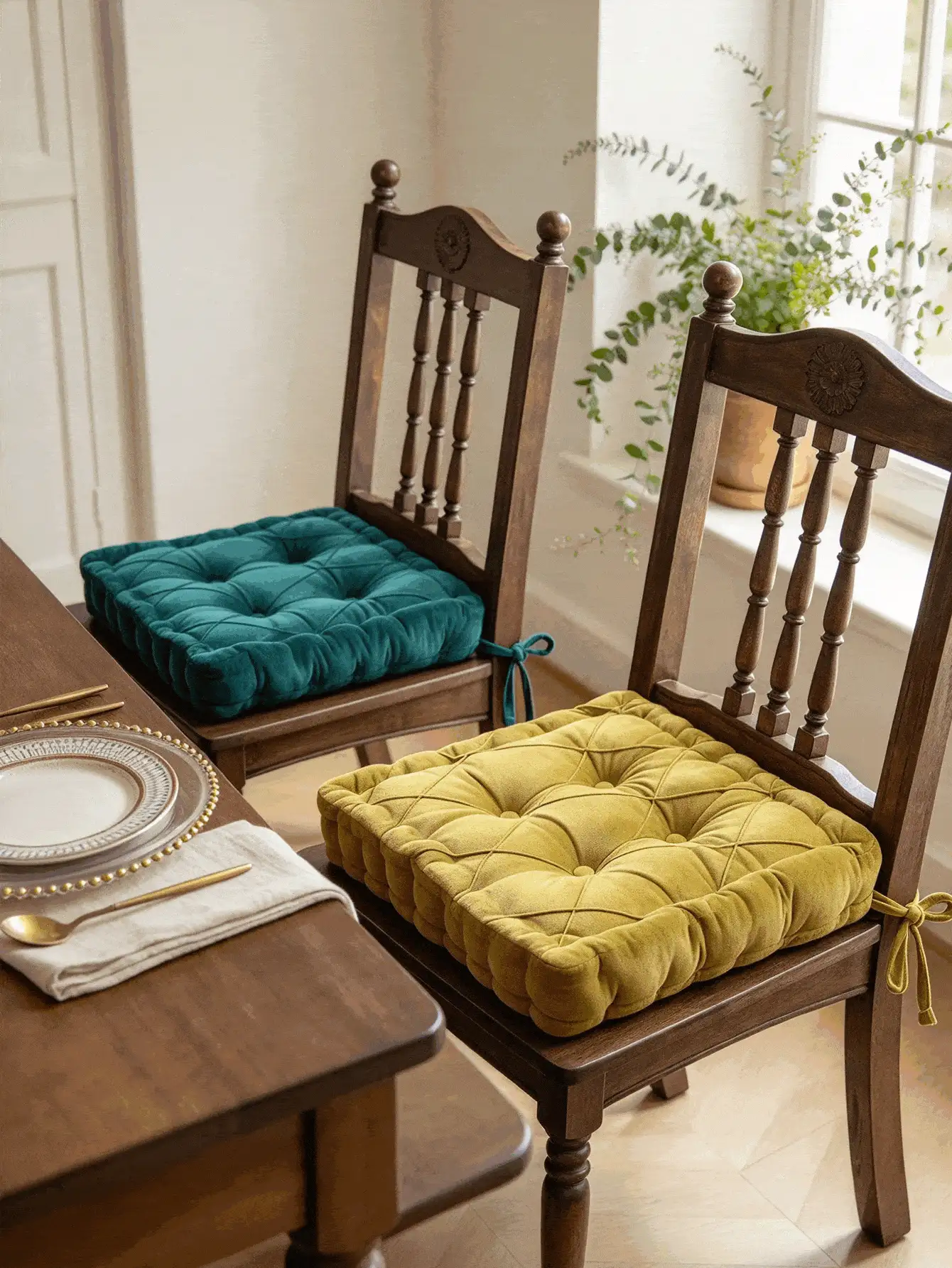 Tufted Square Dining Chair Cushion With Handle, Solid Color Thick Padded Seat Pillow, Portable Decor Chair Pad For Wooden Chair, Kitchen Dining, Aesthetic Indoor Home Decor - Multicolor - View 3