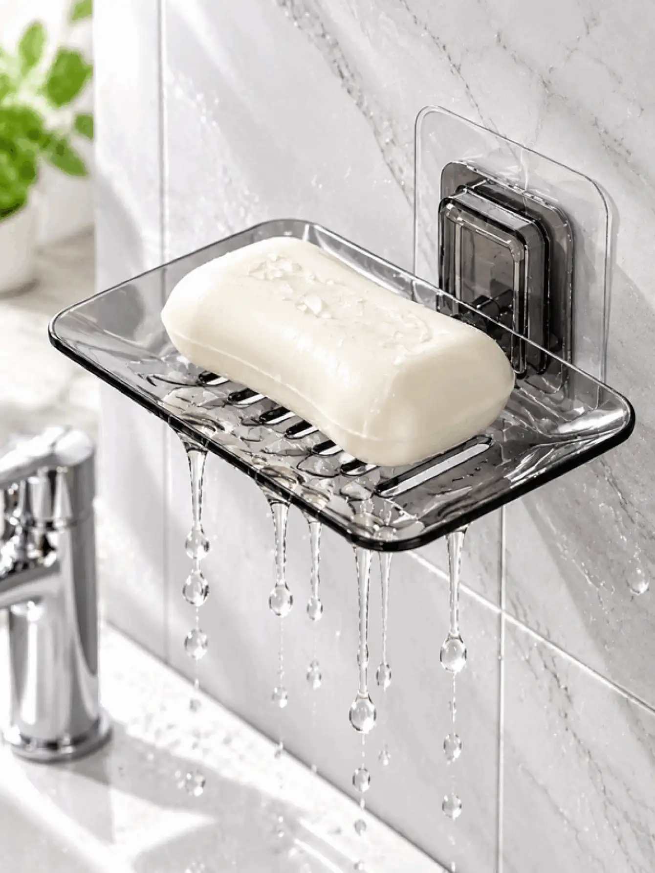 No-Drill Wall Mounted Soap Grid With Drainage Design Imitation Rattan Plastic Soap Holder Wall Mounted Soap Dish For Soap Bath Ball Brush Headwear Soap Rack Door Back Storage Hanger Kitchen Organization Accessories Home Room Decor House Essentials - Multicolor - View 3