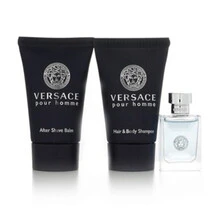 Versace 男士 3 件套礼品套装（0.17 盎司淡香水喷雾 + 0.8 盎司沐浴露 + 0.8 盎司须后膏）男士迷你套装 0.17 盎司/5 毫升 + 0.8 盎司/25 毫升 *2 - 多樣化香型 - 查看 3