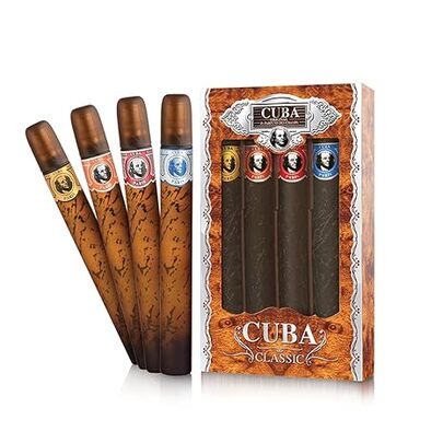 Cuba Cigars 4 Pcs Set For Men(Gold 35ml+Blue 35ml+Red 35ml+Orange 35ml) 1.17oz/35ml*4 - Perfume For Long Lasting Suitable For Birthday, Office, Gift, Daily Use