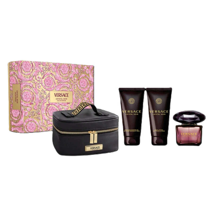 Versace Bộ quà tặng 4 món Crystal Noir (Xịt EDP 90ml + Sữa tắm & Sữa dưỡng thể 100ml + Túi đựng đồ vệ sinh cá nhân) dành cho nữ 3oz/90ml + 3.4oz/100ml * 2 + 1 món - Trong sáng - Xem 1