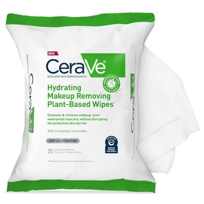 CeraVe Hydrating Makeup Removing Plant-Based Wipes Makeup Remover 25 Count Waterless Face Wash, Travel Essentials For Women, Suitable For Sensitive Skin, Fragrance-Free + Non-Comedogenic Girlfriend Wife Mother Friend Boyfriend Husband Father Brother Birthday, Graduation, Party, Travel, Camping, Outdoors, School, Campus Trip, Festivals, Winter Christmas Special Occasions, Party