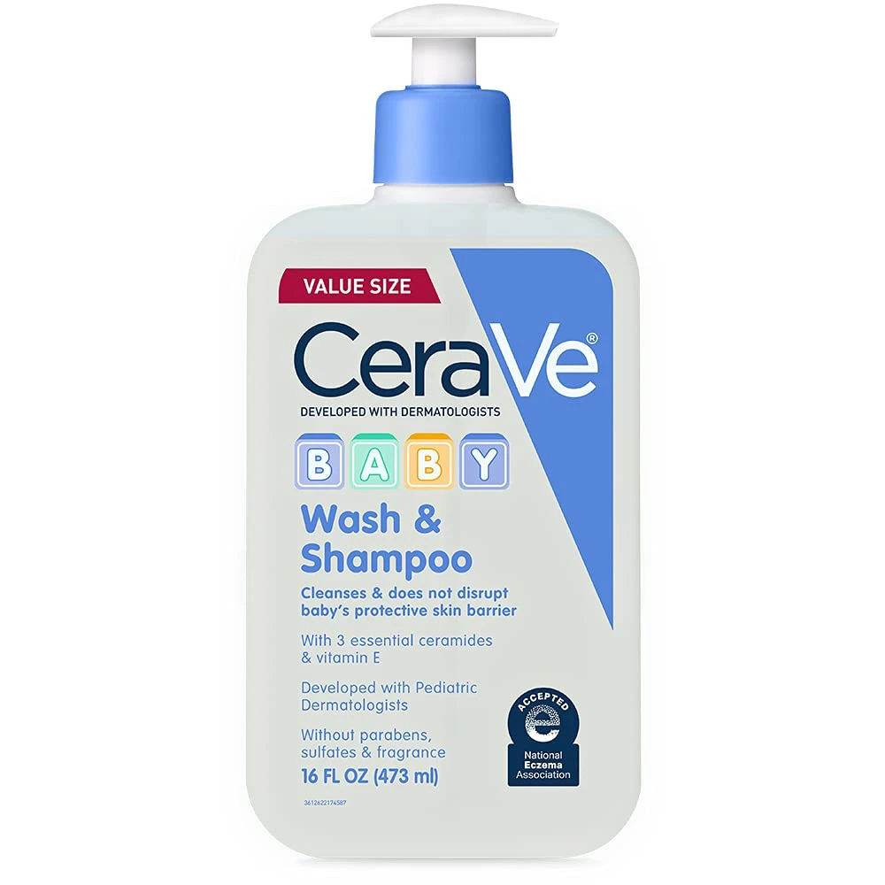 CeraVe Baby Wash & Shampoo 16oz/473ml – Tear-Free Formula, Fragrance-Free, , 3 Essential Ceramides & Vitamin E, Pediatric Dermatologist Developed, Ideal For Sensitive Skin, Eczema Association Accepted - Multicolor - View 1