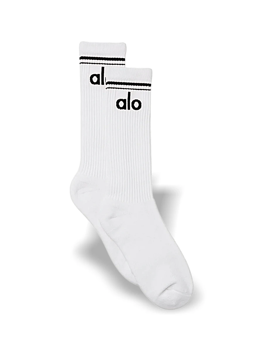 Alo Yoga Alo Unisex Crew Socks Gym Training Sports Field Commuting Daily Lightweight Breathable Sweat Absorption High Elasticity Close-Fitting Skin-Friendly Soft Easy To Clean White A0357U-WHITE - White - View 1