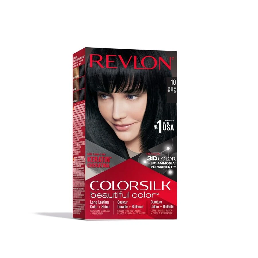 Revlon ColorSilk 含修复复合物永久染发剂 10 黑色 4.4 盎司/130 毫升 - 10 黑色 - 查看 1