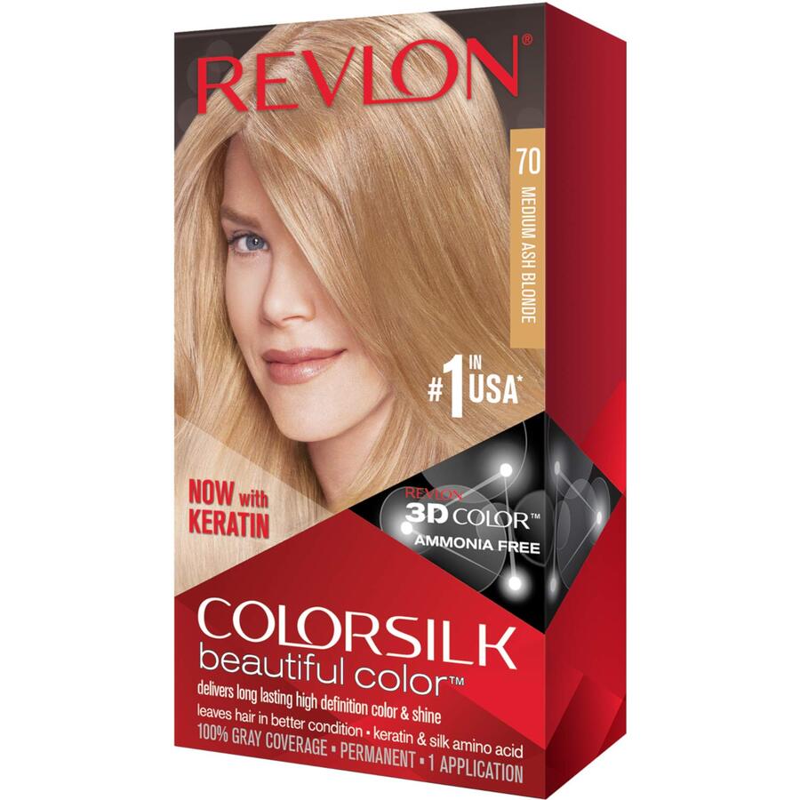 Revlon ColorSilk 含修复复合物永久染发剂 70 中灰金色 4.4 盎司/130 毫升 - 70 Medium Ash Blonde - 查看 1