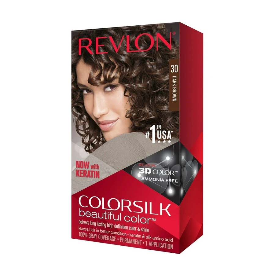 Revlon ColorSilk 含修复复合物永久染发剂 30 深棕色 4.4 盎司/130 毫升 - 30 Dark Brown - 查看 1