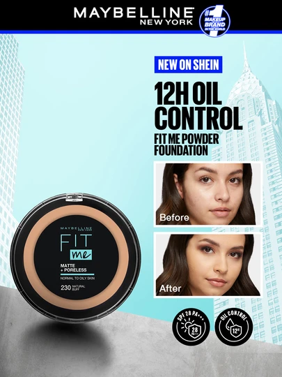 Maybelline Fit Me Matte + Poreless Powder, 230 Nat Buff, Matte Powder, Full Coverage, Foundation, 0.42oz/12g-Matte, Powder, Foundation, Long-Lasting, Oil-Free