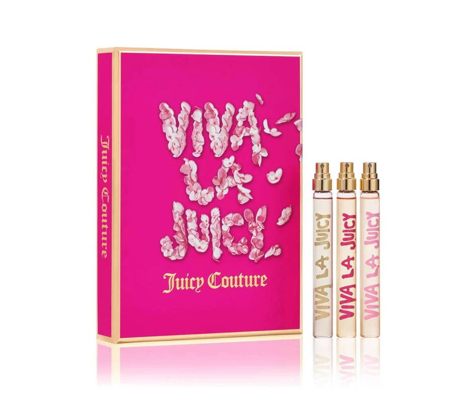 Juicy Couture Bộ 3 chai nước hoa mini Viva La Juicy dành cho nữ (Viva La Juicy 0.33oz + Viva La Juicy Sucré 0.33oz + Viva La Juicy Gold Couture 0.33oz) EDP, hộp quà tặng nước hoa 0.33oz/10ml*3. Hương quýt, hoa dành dành & caramel, hương hoa ngọt ngào. Thích hợp làm quà tặng cho bạn gái, vợ, mẹ, bạn bè, sinh nhật, tốt nghiệp, tiệc tùng, du lịch, cắm trại, hoạt động ngoài trời, trường học, chuyến đi dã ngoại, lễ hội, kỷ niệm, văn phòng, mùa đông, Giáng sinh, các dịp đặc biệt, tiệc tùng. - nhiều mùi hương - Xem 1