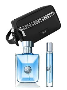 Versace 男士香水三件組禮盒（淡香水噴霧 100ml + 淡香水噴霧 10ml + 化妝包）3.4盎司/100毫升 + 0.34盎司/10毫升 + 1個化妝包 - 持久留香，適合生日、辦公、送禮、日常使用 - EDT 3件套裝 - 查看 3