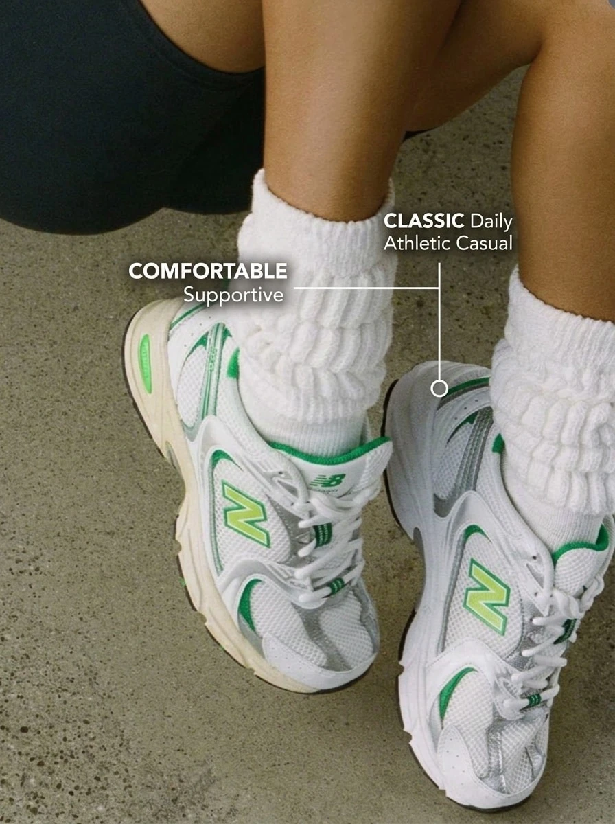 New Balance 530 男士运动鞋运动跑步鞋轻便透气网眼缓震舒适系带日常健身旅行街鞋 - 白色/綠色 - 查看 1