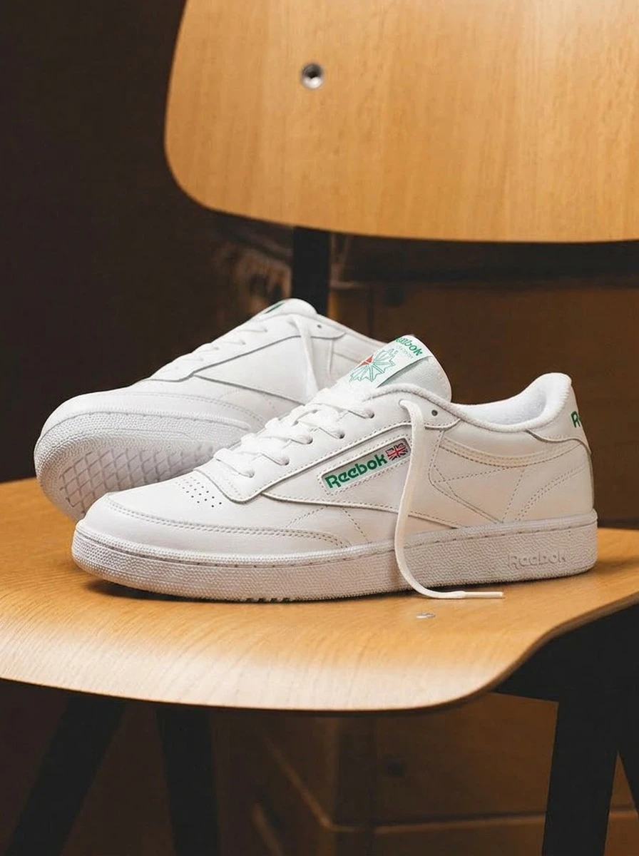 Reebok Club C 女士休闲鞋 轻便缓震透气舒适厚底logo亲肤百搭皮革日常健身通勤下班休闲旅行 货号 100000155 - 白/綠 - 查看 1