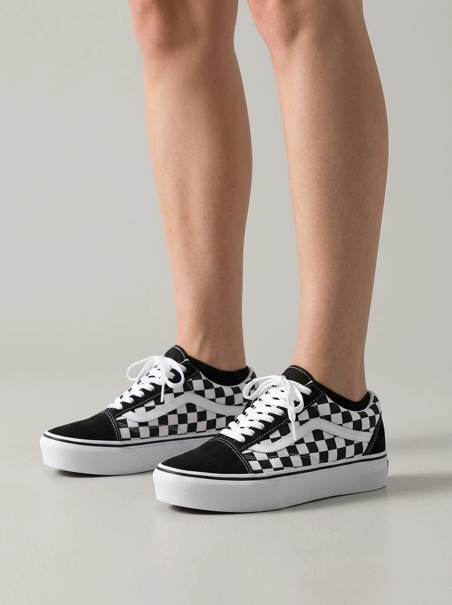 Old Skool Unisex's And WoUnisex's Checkerboard Suede And Canvas Sneakers With Padded Collar And Rubber Waffle Outsoles VN0A38G1P0S - White and Black - View 1
