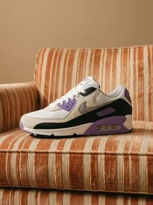 Nike Air Max 90 男士运动鞋 透气轻便 百搭 纯色 易洗 日常户外 白色/紫色/灰色/黑色 DM0029-114 - 白色/紫色/淺灰色/黑色 - 查看 1