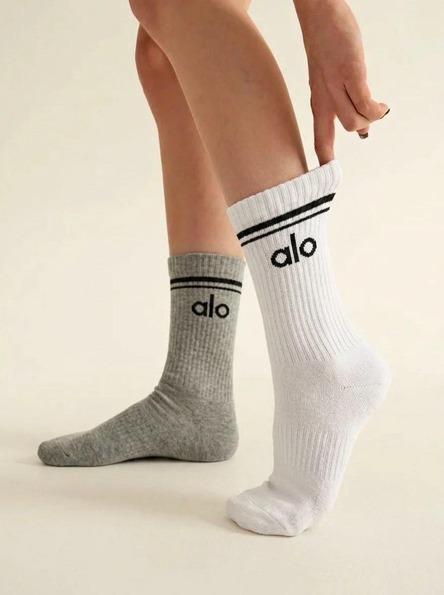 Unisex Crew Socks Casual Breathable Lightweight Sweat Absorption High Elasticity Close-Fitting Skin-Friendly Gym Training Commuting Daily For Unisex Black White Grey - 灰色-白色 - 查看 1