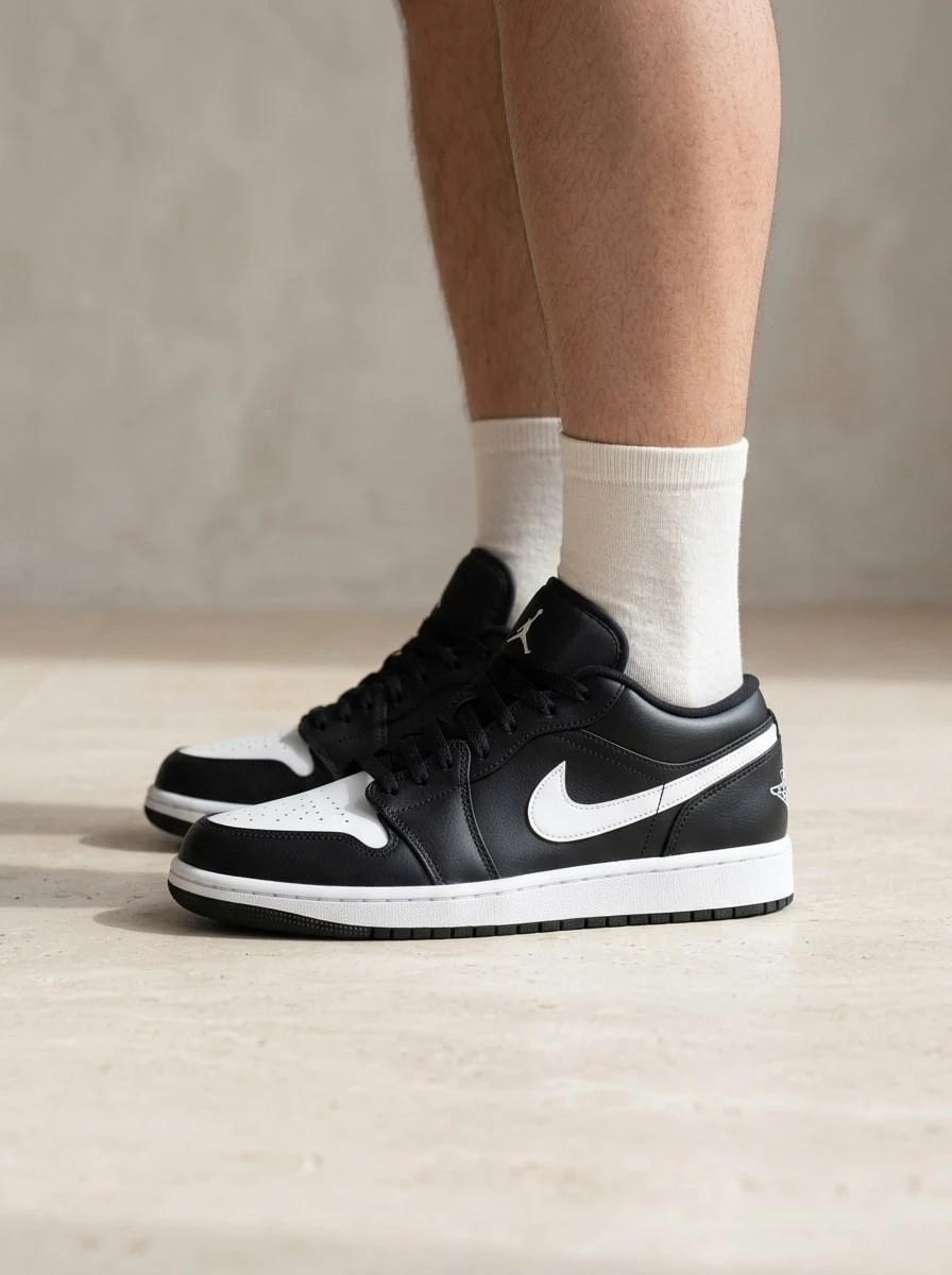 Air Jordan 1 Low GS 运动鞋黑/白色经典 AJ1 剪影青年款 553560-043 - 黑白 - 查看 1