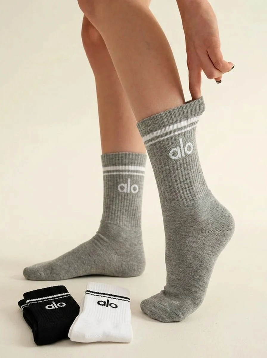 Unisex Sports Socks Casual Breathable Sweat Absorption Warmth High Elasticity Logo Solid Sports Outdoor Running Yoga Daily School For Unisex Black Grey White - 黑色-灰色 - 查看 1