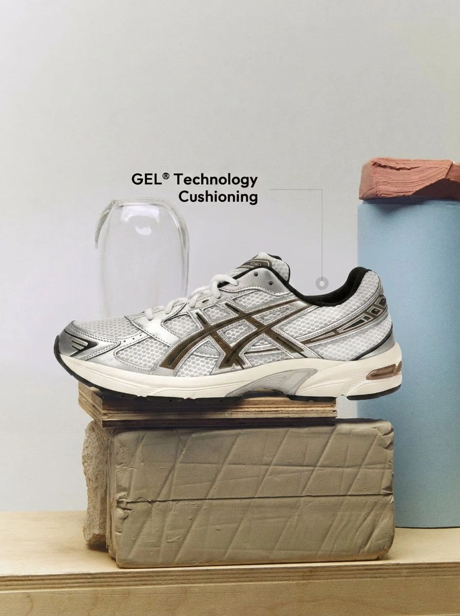 Asics Gel-1130 White Clay Canyon 男女款跑鞋采用复古风格设计，搭配透气合成皮革和 GEL 缓冲垫，舒适凉爽，1201A256-113 - 白峽谷/黏土峽谷 - 查看 1