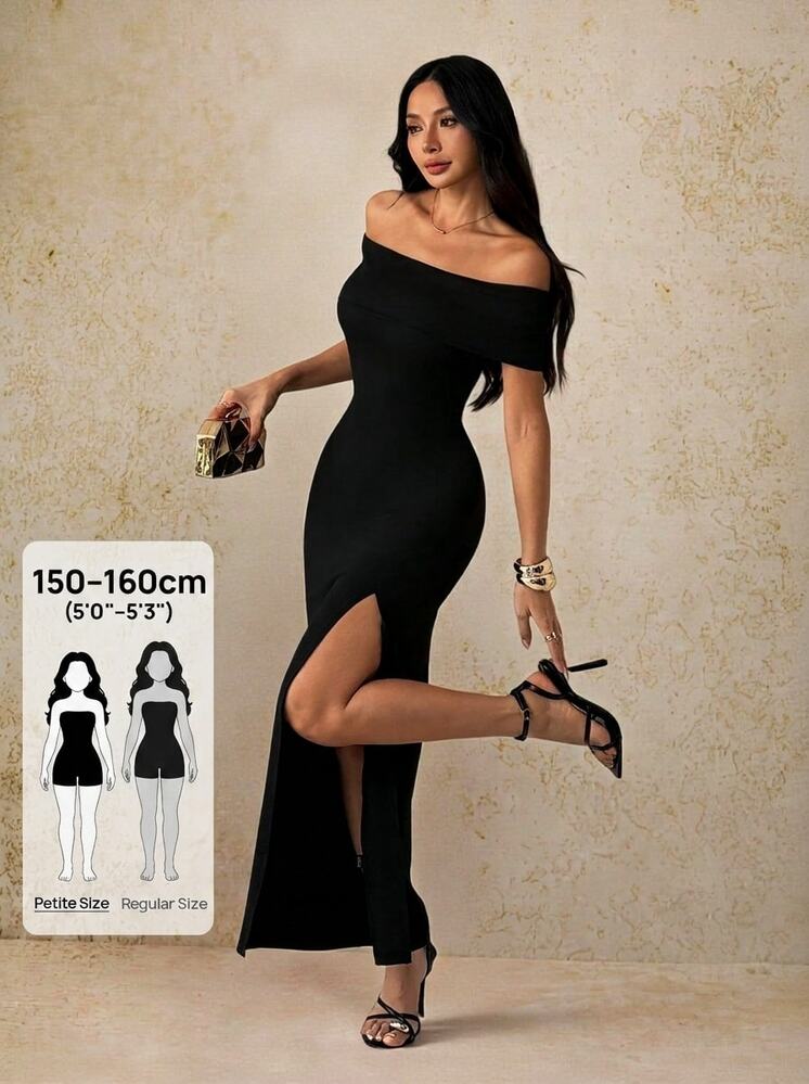 long black dress petite size TFNC Petite high neck long sleeve midi dress in black