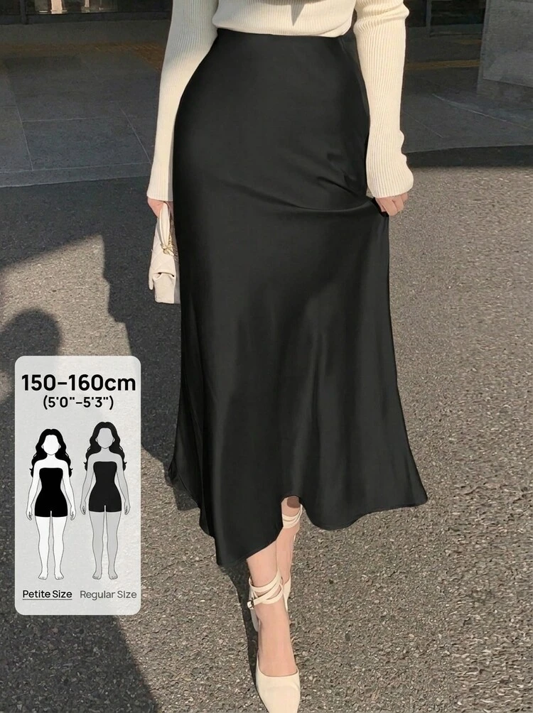 Women's Solid Color Satin Korean Style Casual Ruffle Hem Elegant Party Skirt Spring Petite