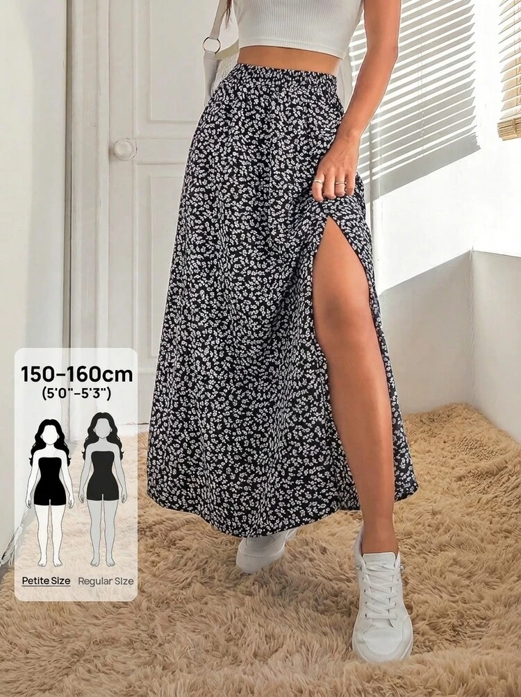 Ditsy Floral Print Split Thigh Summer Women Skirt