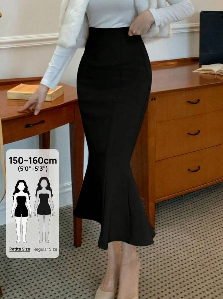 Women's Solid Color High Waist Elegant Mermaid Skirt Petite