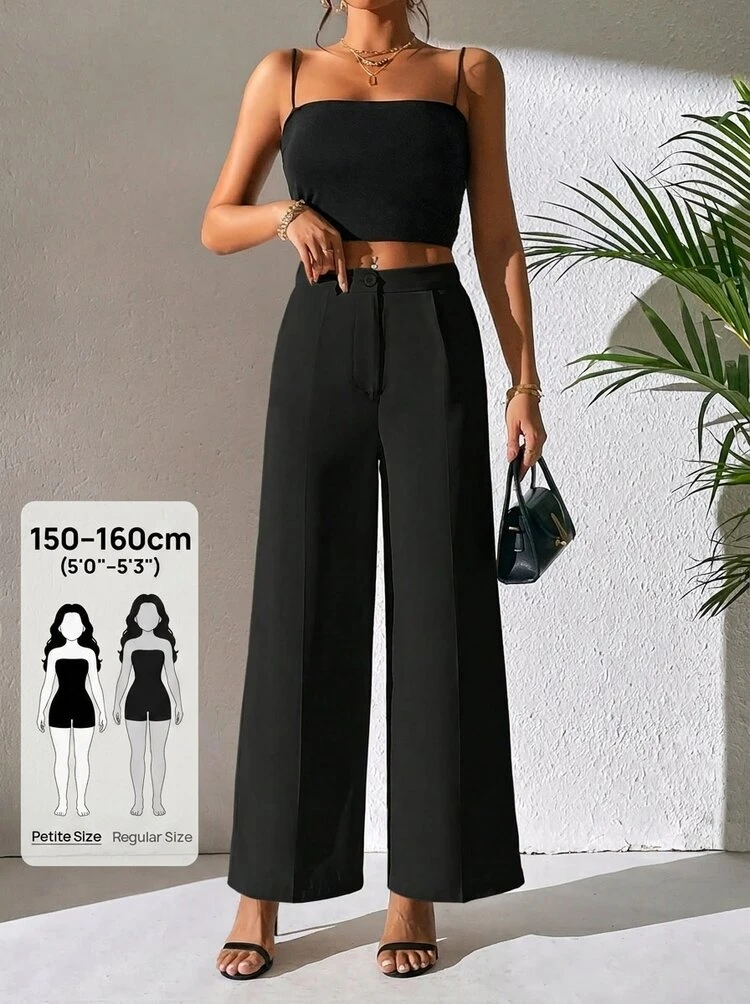 Solid Wide Leg Dress Pants