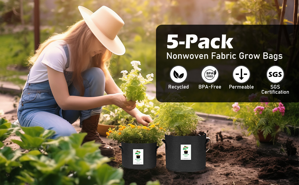 5 Gallon Plant Grow Bags Outdoor Gardening Vegetable Flower Planting Pot Non Woven Fabric Planter With Handle Includes 10 Plant Labels p 56905816