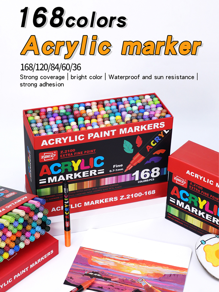 1pc 36 60 84 120 168 Colors Acrylic Paint Marker Pens Suitable For Colored Pencil Sketch Stackable Artist Drawing Pens For Making Mother s Day Christmas New Year Gifts Easter Eggs Holiday Gifts Card Making Metal Ceramic Glass Halloween Decoration Graffiti Brush Coloring Pens p 49433008