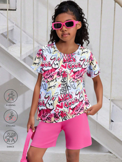 New Spring Summer Girls Oversized T Shirt With Tie Dye Rabbit Flower Graphic Print And Solid Color Shorts Set Fashion Outdoor Street Sports Running Casual Activewear Cool Street Dance Hip Hop Workout 2 Pieces Outfit p 53936941