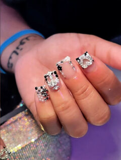 24pcs French Style Black White Tie Dye Polka Dot Reusable Press On Nails With Butterfly Star Rhinestones Chic Stylish Design Suitable For Dates Spring New Year Christmas Daily Commute Birthday Festivals Spring Summer New Release p 56912847