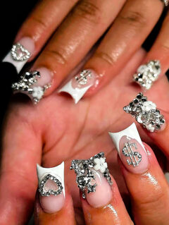 Y2K 24pcs Set Duck Bill French Manicure Press On Nails Fully Rhinestoned Cross Coin Heart Snake Petal Designs Luxury Style Suitable For Date Holiday Stage Daily Wear Halloween Christmas New Year Reusable p 45824270