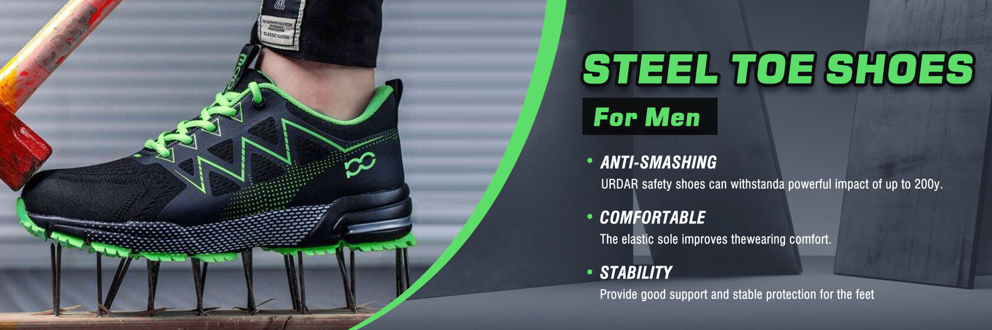 Men s Steel Toe Safety Shoes Lightweight Steel Toe Athletic Work Shoes Black Green Steel Toe Safety Boots For Construction Industry Warehouse Anti Smash Anti Puncture Hiking p 37484732