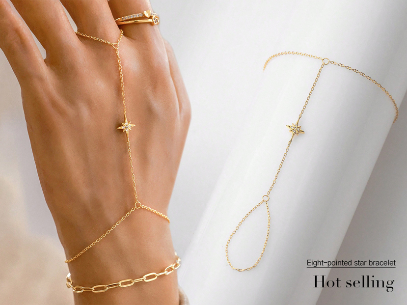 1pc 925 Sterling Silver Eight Pointed Star Diamond Ring Bracelet Gold Bracelet Suitable For Ladies To Wear Daily Party Date p 52446347