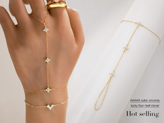 1pc S925 Sterling Silver Classic Diamond Three Leaf Clover Ring Bracelet Gold Plated Bracelet Suitable For Women s Daily Party Date Wear p 56940650