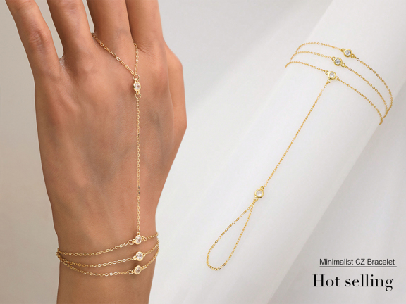 1pc S925 Sterling Silver Gold Plated CZ Stone Embellished 3 Layer Chain Knuckle Ring Bracelet Suitable For Women For Everyday Party Wear p 45609221