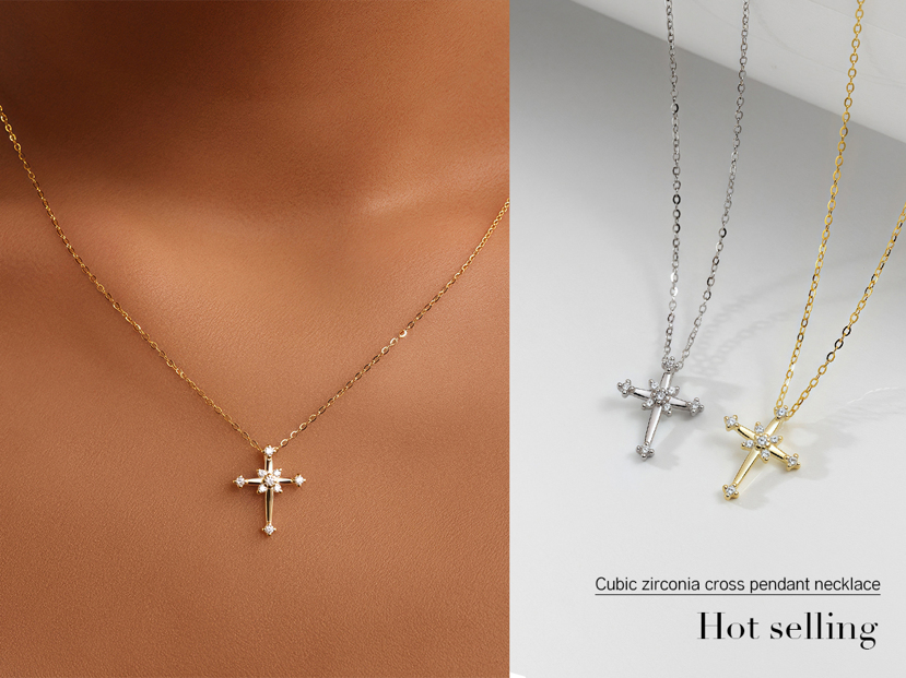 Cross Pendant Necklace With S925 Sterling Silver Chain Women s Unique Design Elegant Collarbone Chain p 24828131