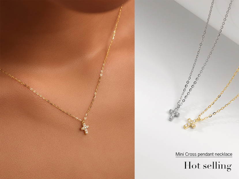 1pc S925 Sterling Silver Plated Mini Diamond Cross Pendant Necklace Japanese Style Delicate And Unique Cubic Zirconia Collarbone Chain Great Gift For Girlfriends p 33096889