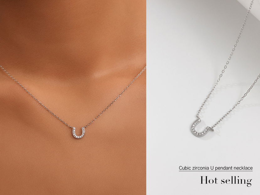 1pc S925 Pure Silver Gold Plated Zirconia U Shaped Chain Necklace Women s Fashion High End Everyday Accessory p 38327842