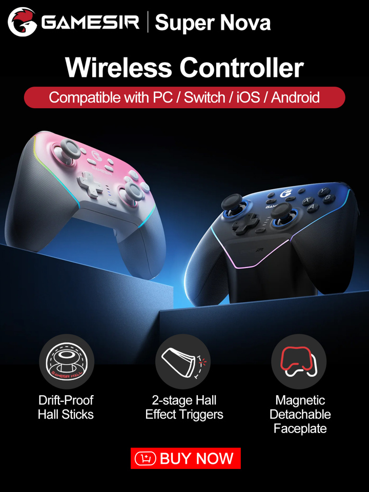 GAMESIR GameSir Super Nova PC Gmaepads Compatible With Nintendo Switch 2 Controller Wireless Switch OLED Lite Steam Windows 10 11 IOS Android Mobile Phone With Hall Effect Sticks Two Stage Hall Effect Analog Triggers 1000Hz Polling Rate Support Magnetic Detachable Faceplate Customizable RGB Light Strips Two Back Buttons With Smart Auto Start Stop RGB Charging Station Full Customization Nightfall Blue p 59443958