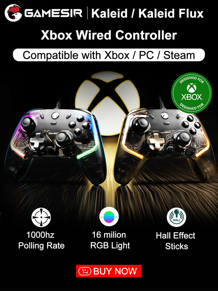 GAMESIR GameSir RGB Lighting Controller Compatible With Xbox Series X S Kaleid Kaleid Flux Gamepads PC Compatible With Xbox One Controle Officially Licensed By Microsoft Game Console Sticks For PC Win10 11 Steam With Hall Effect Joysticks And Triggers 4 Rumble Motors 1000hz Polling Rate Transparent Black p 35942222